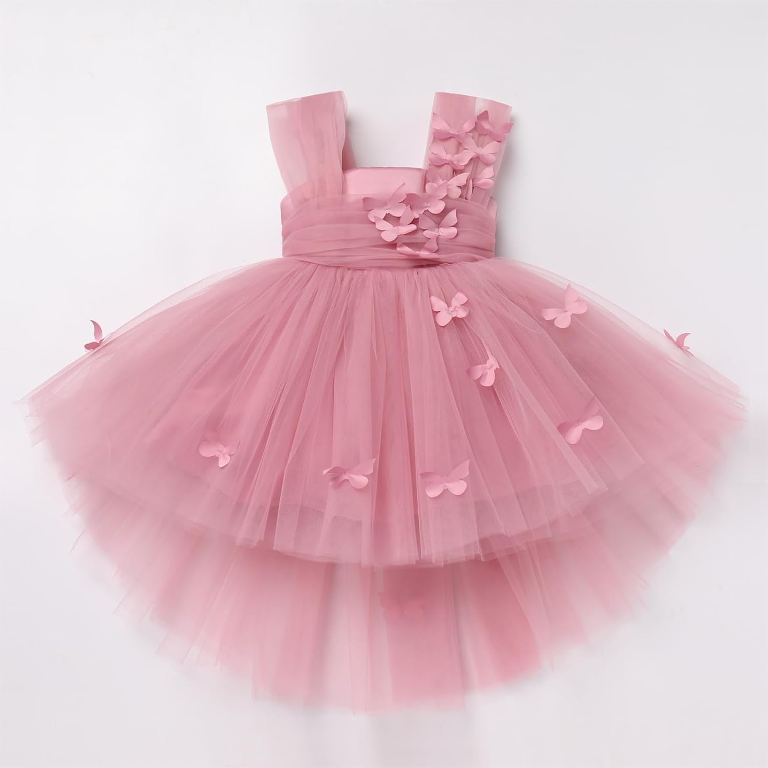 Toddler Baby Flower Girls Sequins Bowknot High Low Tutu Dress Petal Lace Princess Pageant Wedding Birthday Party Formal Gown