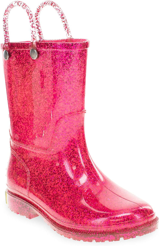 Girl'S Glitter Waterproof Rain Boot with Easy Pull on Handles, Perfect Lightweight Rain Boots for Kids