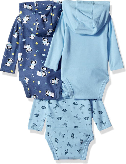 Baby Long Sleeve Bodysuit, Ultimate Bodysuit Hoodie Boys & Girls, 3-Pack