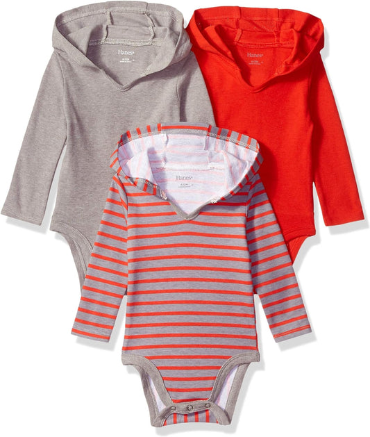 Baby Long Sleeve Bodysuit, Ultimate Bodysuit Hoodie Boys & Girls, 3-Pack